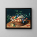 Apricots, cherries, plums, radishes and asparagus in a wicker basket - Isaac Soreau — framed artwork on a wall