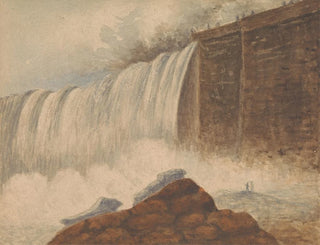 View of Niagara Falls with two figures on a rock in the foreground right - Isaac Weld — artwork view