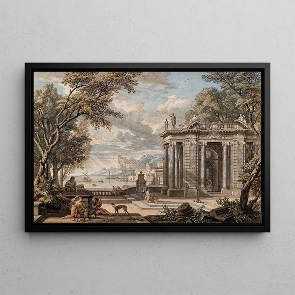 Landscape Arcadian Painting - Isaac de Moucheron — framed artwork on a wall