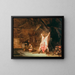 Interior barn painting with a slaughtered pig, a woman preparing meat, and two children beyond - Isaac van Ostade — framed artwork on a wall
