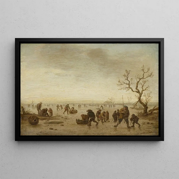 Ice Skaters Painting - Isaac van Ostade — framed artwork on a wall