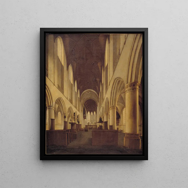 Interior painting of Saint Bavo's Church in Haarlem, view of the nave towards the choir - Isaak van Nickelen — framed artwork on a wall