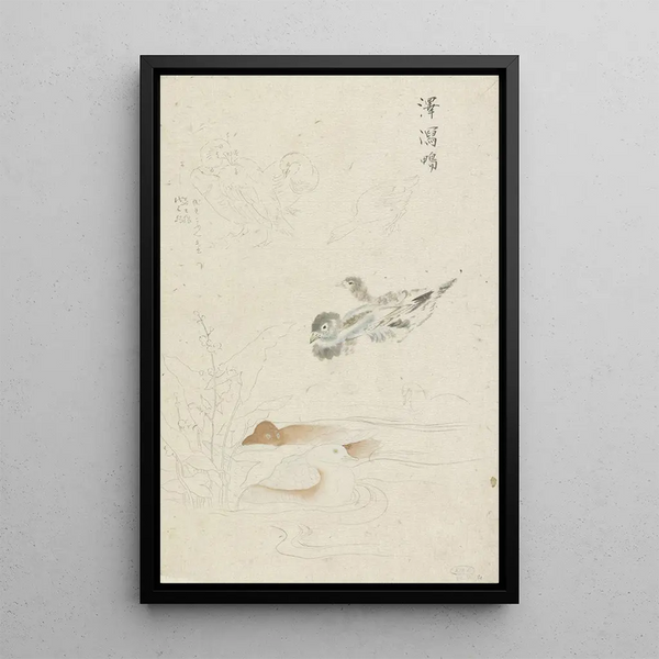 Birds of Waterfowl - Ishikawa Kazan — framed artwork on a wall