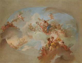a sketch with Flora and Zephyr, Mars and Venus, and the zodiac signs - Italian school — artwork view
