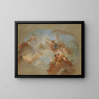 a sketch with Flora and Zephyr, Mars and Venus, and the zodiac signs - Italian school — framed artwork on a wall