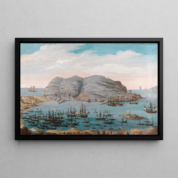View of the Gibraltar port - Italian school — framed artwork on a wall