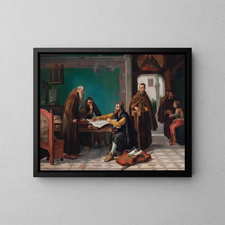 Christophe Colomb at the La Rábida Monastery - Italian School — framed artwork on a wall