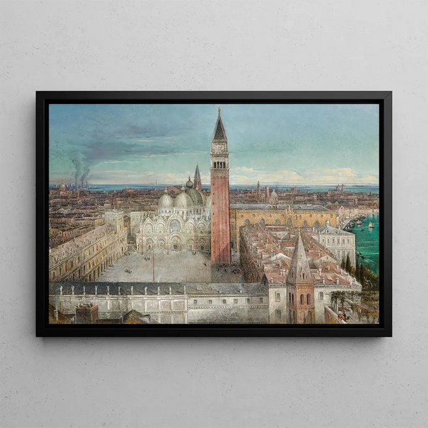 Venice aerial view painting of St. Mark's Square - Italian School — framed artwork on a wall
