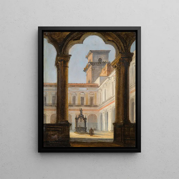 View of the Cloister of San Lorenzo in Naples - Italian School — framed artwork on a wall
