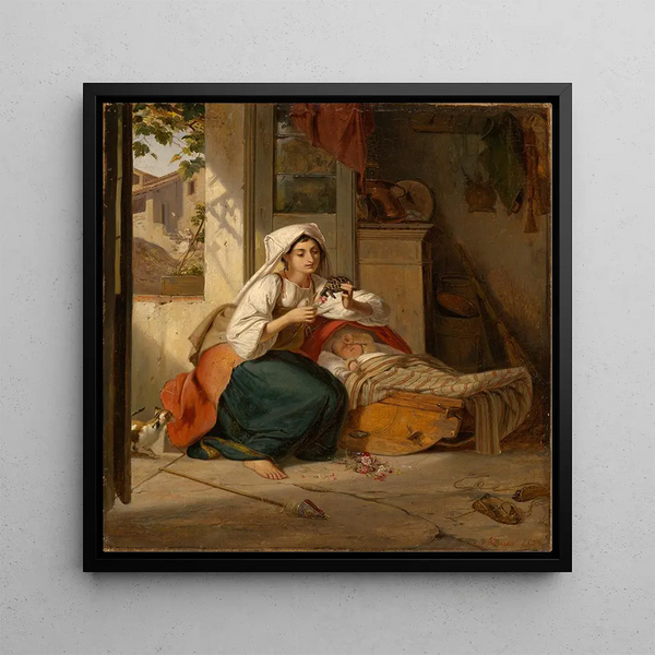 Italian Girl Lullaby - Johann Baptist Kirner — framed artwork on a wall