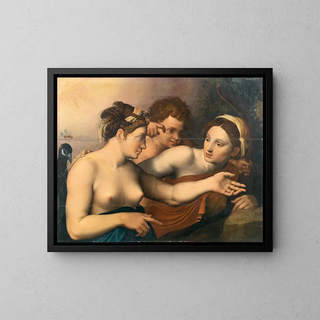 Junon, Cupid, and Venus - Italian-Flemish School — framed artwork on a wall