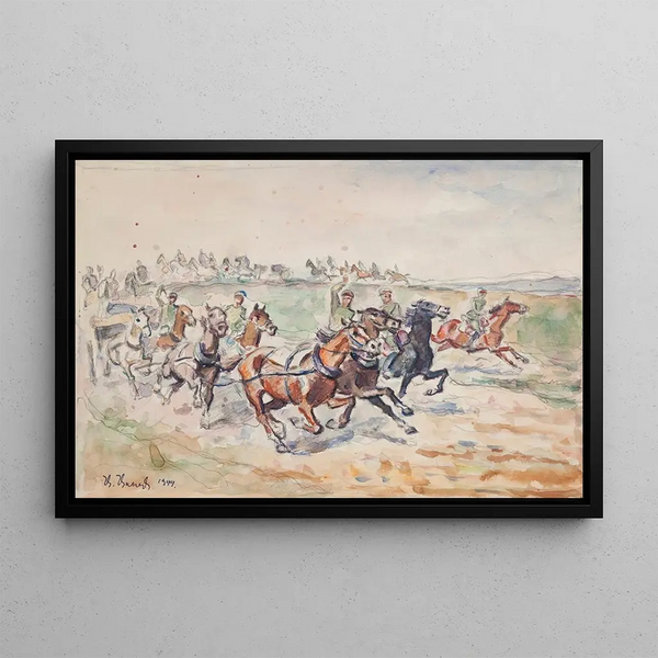 Detachment of horse artillery galloping - Ivan Ivanec — framed artwork on a wall