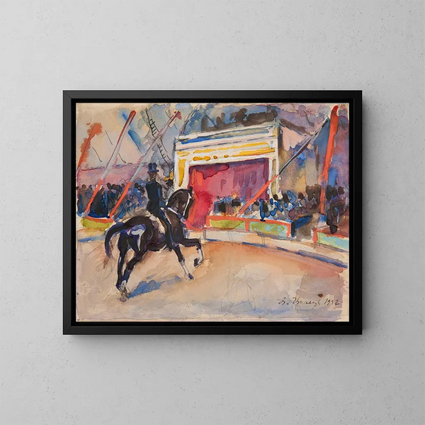 Circus scene on horseback - Ivan Ivanec — framed artwork on a wall
