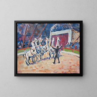 Circus scene: horse training show - Ivan Ivanec — framed artwork on a wall