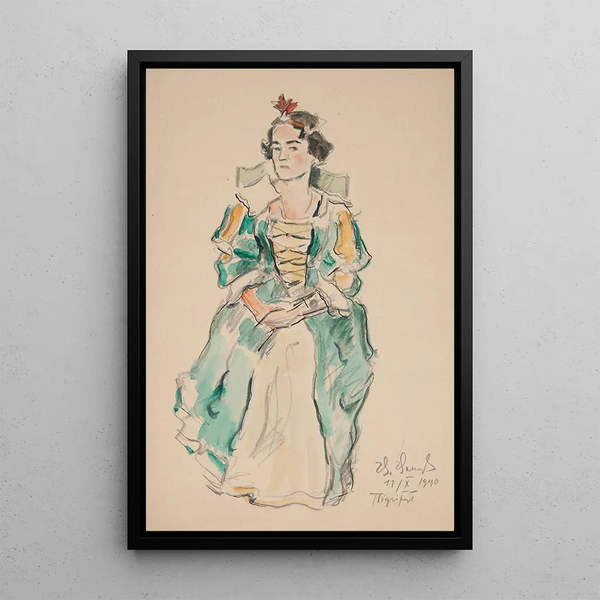 Study of a woman actress in historical costume - Ivan Ivanec — framed artwork on a wall