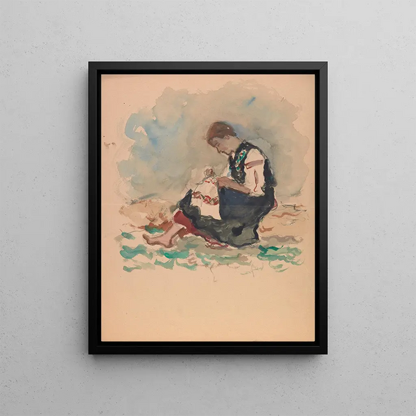 Girl Embroiderer - Ivan Ivanec — framed artwork on a wall