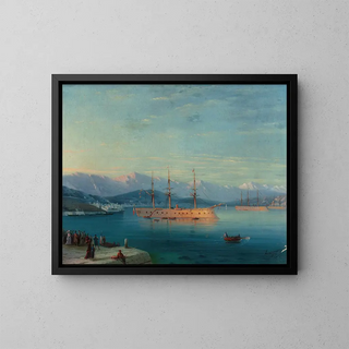 French ships leaving the Black Sea - Ivan Konstantinovich Aivazovsky — framed artwork on a wall