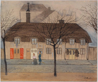 Woman cleaning and policeman - Ivar Arosenius — artwork view