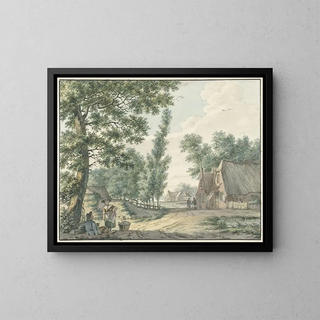 Landscape with Two People Under a Tree - Izaak Schmidt — framed artwork on a wall
