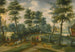 Landscape painting with cattle herders and their herd, a village beyond - Izaak van Oosten — artwork view