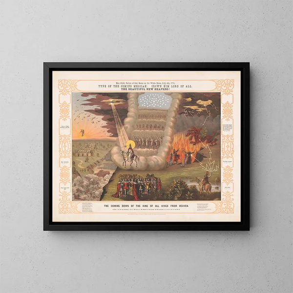 L'enfant-nation of God carried by the white horse, July 4, 1776, type of the coming messiah - J.T. Wilson — framed artwork on a wall