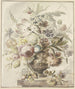 Flower bouquet painting in a vase with bas-relief, two rosebuds hanging on the left - J. H. van Loon — artwork view