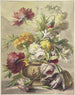 a bouquet of flowers in a vase with a bas-relief of poppies, roses, tulips, and a bent carnation hanging above the vase - J. H. van Loon — artwork view