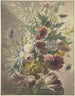Flower bouquet painting in a vase with a bas-relief featuring a rose and a tulip - J. H. van Loon — artwork view
