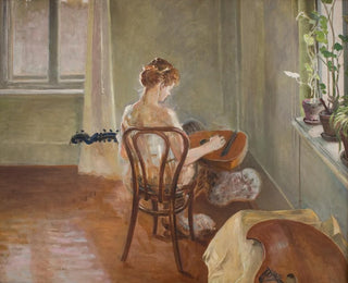 Interior painting with the chimera playing guitar - Jacek Malczewski — artwork view