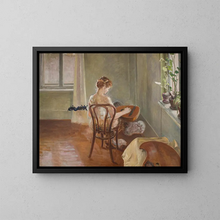 Interior painting with the chimera playing guitar - Jacek Malczewski — framed artwork on a wall