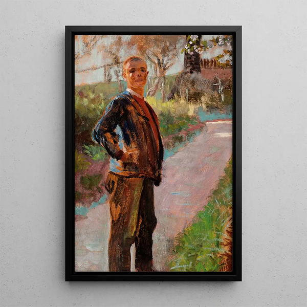 Landscape Painting with the Artist's Son on a Path - Jacek Malczewski — framed artwork on a wall