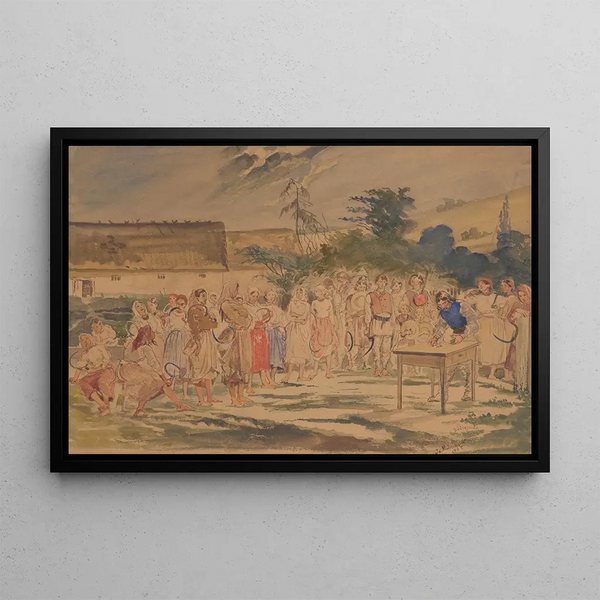 Peasants waiting for payment - Jacek Malczewski — framed artwork on a wall