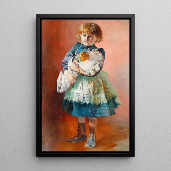Portrait of Julia, the artist's daughter, with a doll - Jacek Malczewski — framed artwork on a wall