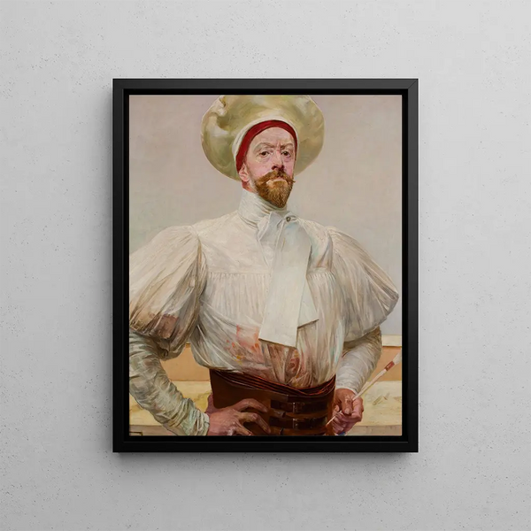Self-portrait in white attire - Jacek Malczewski — framed artwork on a wall