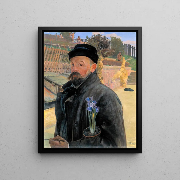 Self-portrait with a hyacinth - Jacek Malczewski — framed artwork on a wall
