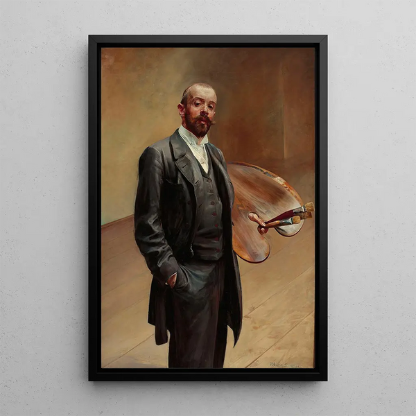 Self-portrait with palette - Jacek Malczewski — framed artwork on a wall