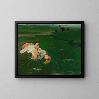 Girl of a shepherd in a meadow - Jacek Malczewski — framed artwork on a wall