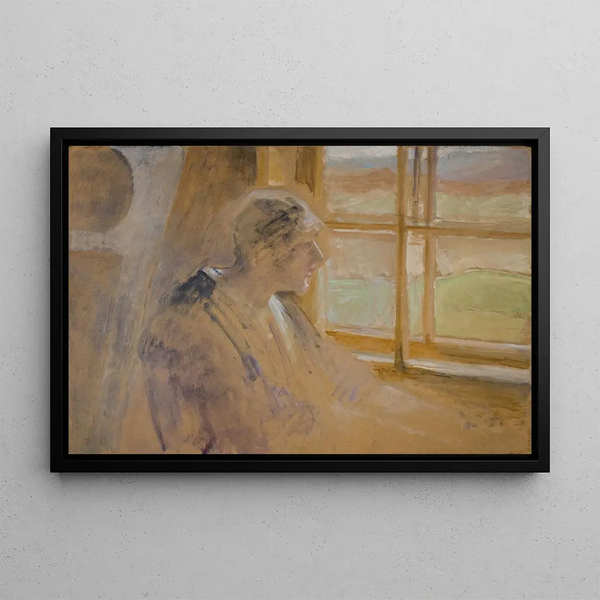 Sketch of a woman at the window - Jacek Malczewski — framed artwork on a wall