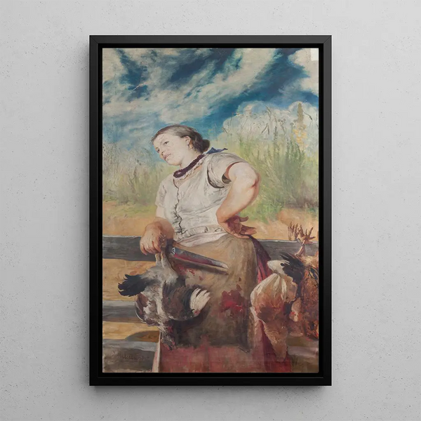 Woman Attacking Chickens - Jacek Malczewski — framed artwork on a wall
