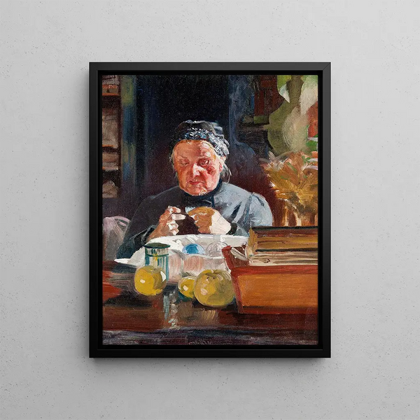 Sketch of a woman at the table - Jacek Malczewski — framed artwork on a wall