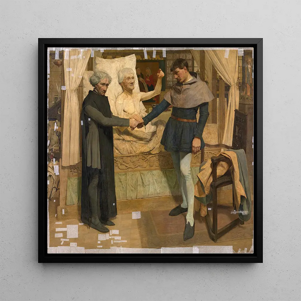 Jacob van Maerlant painting predicting Jan Breydel and Pieter de Coninck's liberation of Flanders on his deathbed - Jan van Beers — framed artwork on a wall