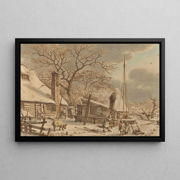 Cour de ferme en hiver - Jacob Cats — framed artwork on a wall