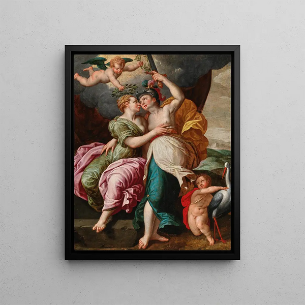 La vigilance embrassant la paix - Jacob de Backer — framed artwork on a wall