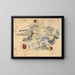 Trompe-l'œil of an engraving and a map - Jacob de Bruyn — framed artwork on a wall