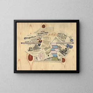 Trompe-l'œil of an engraving and a map - Jacob de Bruyn — framed artwork on a wall