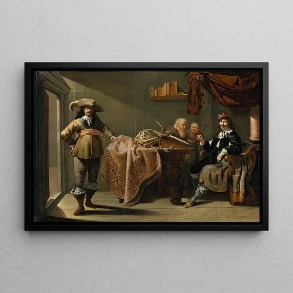 Almsgiving in a Notary's Office - Jacob Duck — framed artwork on a wall