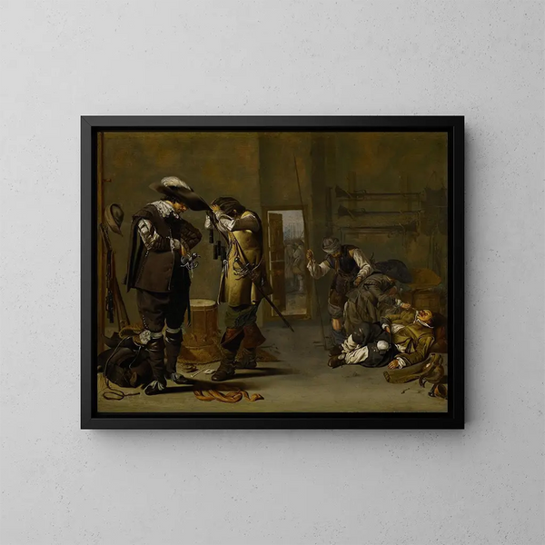 Soldiers arming themselves - Jacob Duck — framed artwork on a wall