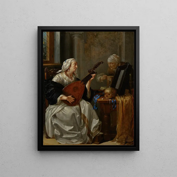 a woman playing the theorbo - Jacob Duck — framed artwork on a wall