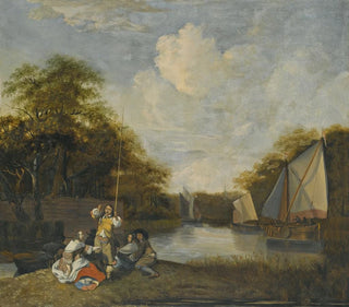 River landscape with fishermen - Jacob Esselens — artwork view