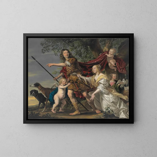 Portrait of a lady and a gentleman in Venus and Adonis - Jacob Frans van der Merck — framed artwork on a wall